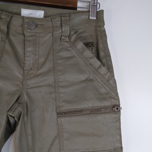 Joie Park Skinny Waxed Green Cargo Pants Size 23 - Picture 6 of 16